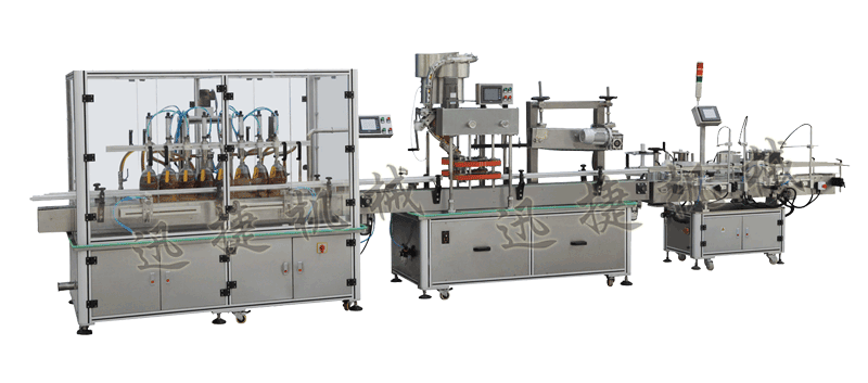 灌裝機+全自動封蓋機（自動理蓋，自動扣蓋，自動旋壓蓋）+貼標機